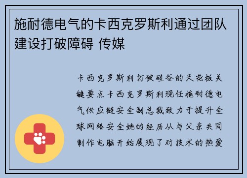 施耐德电气的卡西克罗斯利通过团队建设打破障碍 传媒